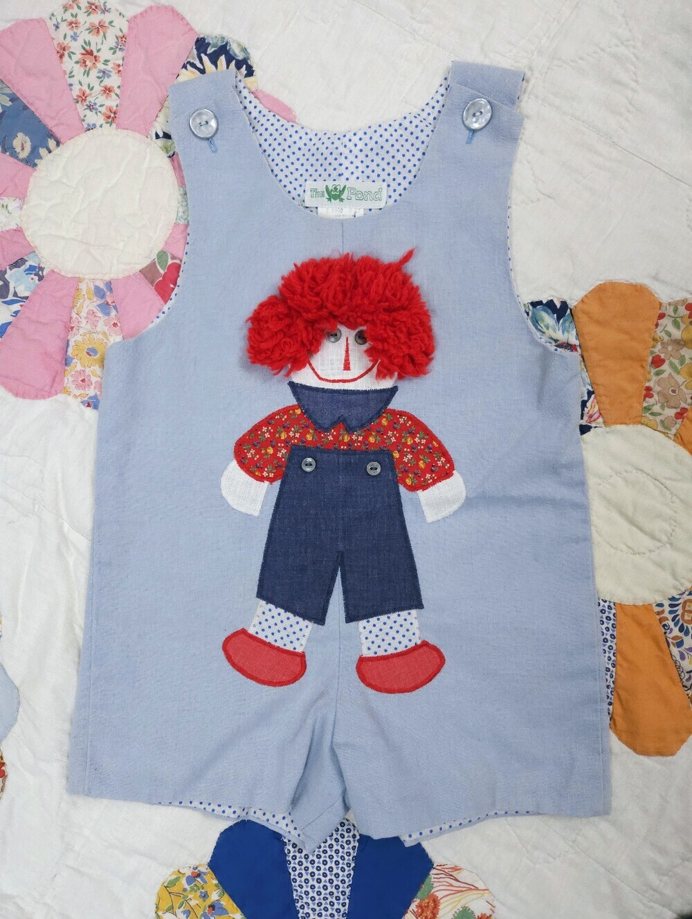 The Pond Vintage Raggedy Andy Applique Clown Romper Shortalls 3T
